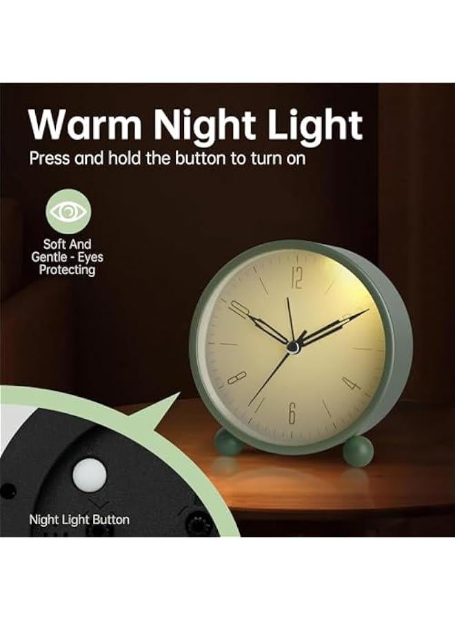 HOOKOR Durku Alarm Clock, 4 inch Super Silent Non Ticking Small Clock with Night Light, Battery Operated, Simple Design, Old Fashioned Style Sage Decor, for Bedroom, Bedside, Desk, Adult, Kid Gift (Green)  - Image 3