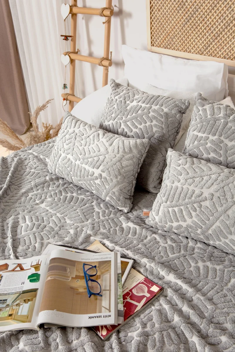 هامور Dough Scandinavian Bedspread Set Double Set Bohemian Punch Punch Pattern Forest Gray