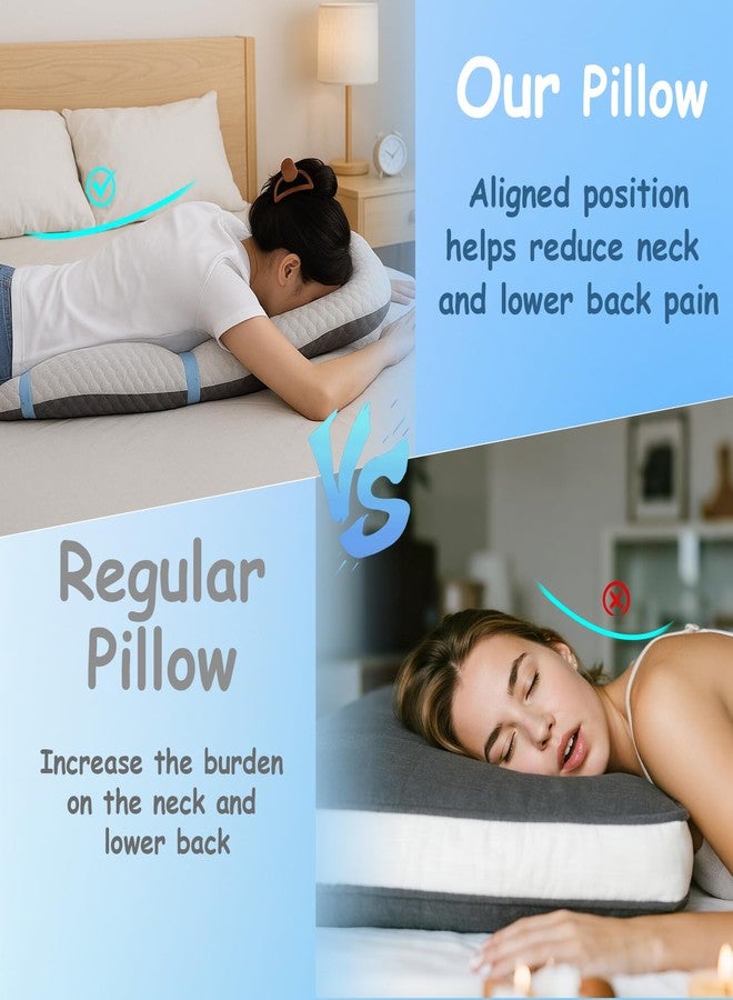 King Mills Eye Surgery Pillow Face Down with Shredded Memory Foam as Soft Support, Ideal Use as Faceless Pillow, Retina Surgery Recovery Equipment or Bbl Sleeping Pillow after Surgery, Navy Blue/While - Image 3