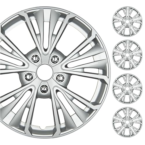 BDK 16 Inch Hubcaps Set of 4  OEM Replacement SnapOn Wheel Rim Covers  Universal Fit Car Wheel Cover for Cars Trucks SUV Vans Durable ABS 5Spoke Silver HubCap Car Accessories Exterior - Image 1