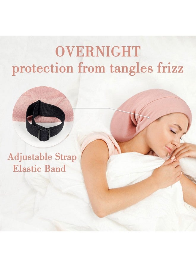 LULUSILK Ulusilk 100% Mulberry Silk Lined Sleep Cap No More Frizzy Tangled Hair Stay On All Night Silk Hair Wrap For Sleeping With Adjustable Strap Silk Bonnet For Women And Men Pink Pack Of 1 - Image 5