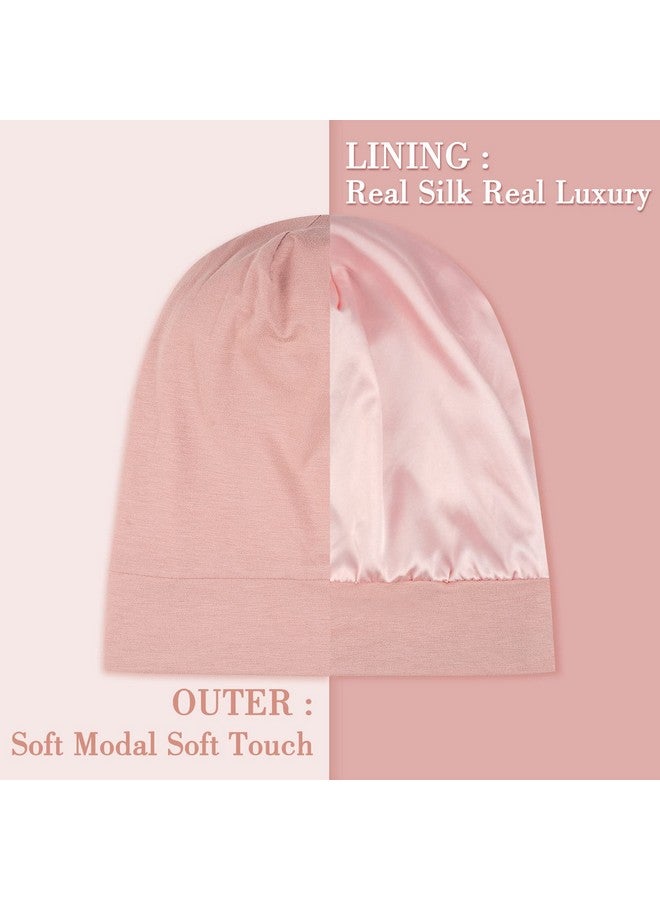 LULUSILK Ulusilk 100% Mulberry Silk Lined Sleep Cap No More Frizzy Tangled Hair Stay On All Night Silk Hair Wrap For Sleeping With Adjustable Strap Silk Bonnet For Women And Men Pink Pack Of 1 - Image 3