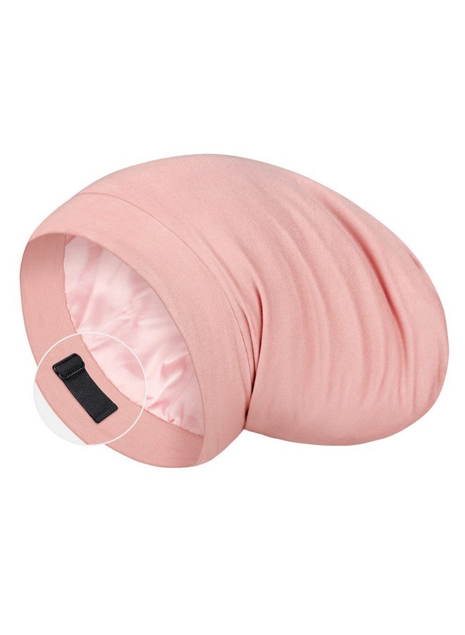 LULUSILK Ulusilk 100% Mulberry Silk Lined Sleep Cap No More Frizzy Tangled Hair Stay On All Night Silk Hair Wrap For Sleeping With Adjustable Strap Silk Bonnet For Women And Men Pink Pack Of 1 - Image 1