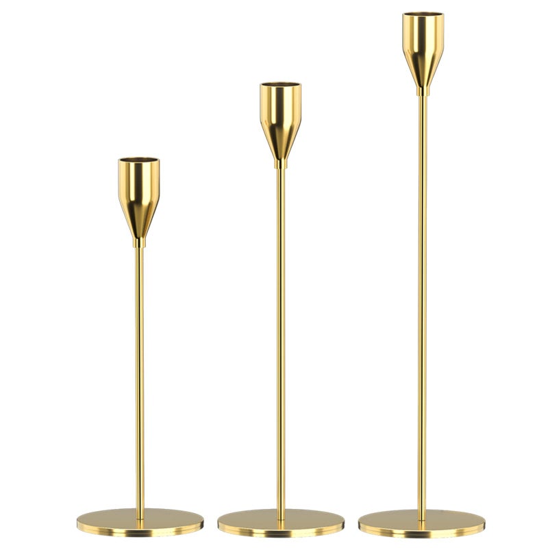 SUJUN Candle Holders Set of 3 for Taper Candles Decorative Candlestick Holder for Wedding Dinning Party Fits 34 inch Thick CandleLed Candles Metal Candle Stand Gold