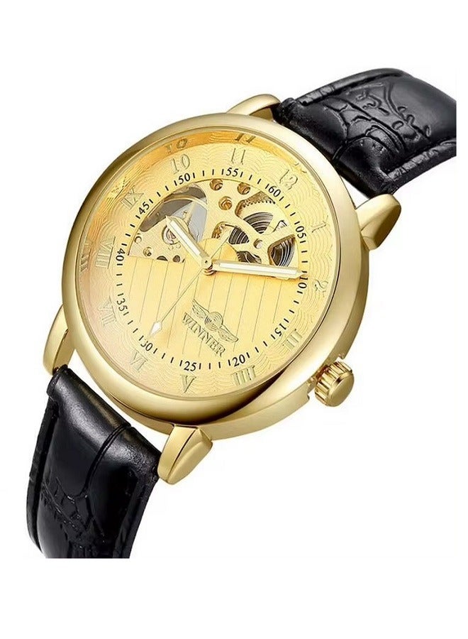 Winner Classic Skeleton Mechanical Watches for Men Top Brand Vintage Leather Strap Luxury Watch Luminous Indicators Male Watch 2025 - Image 1