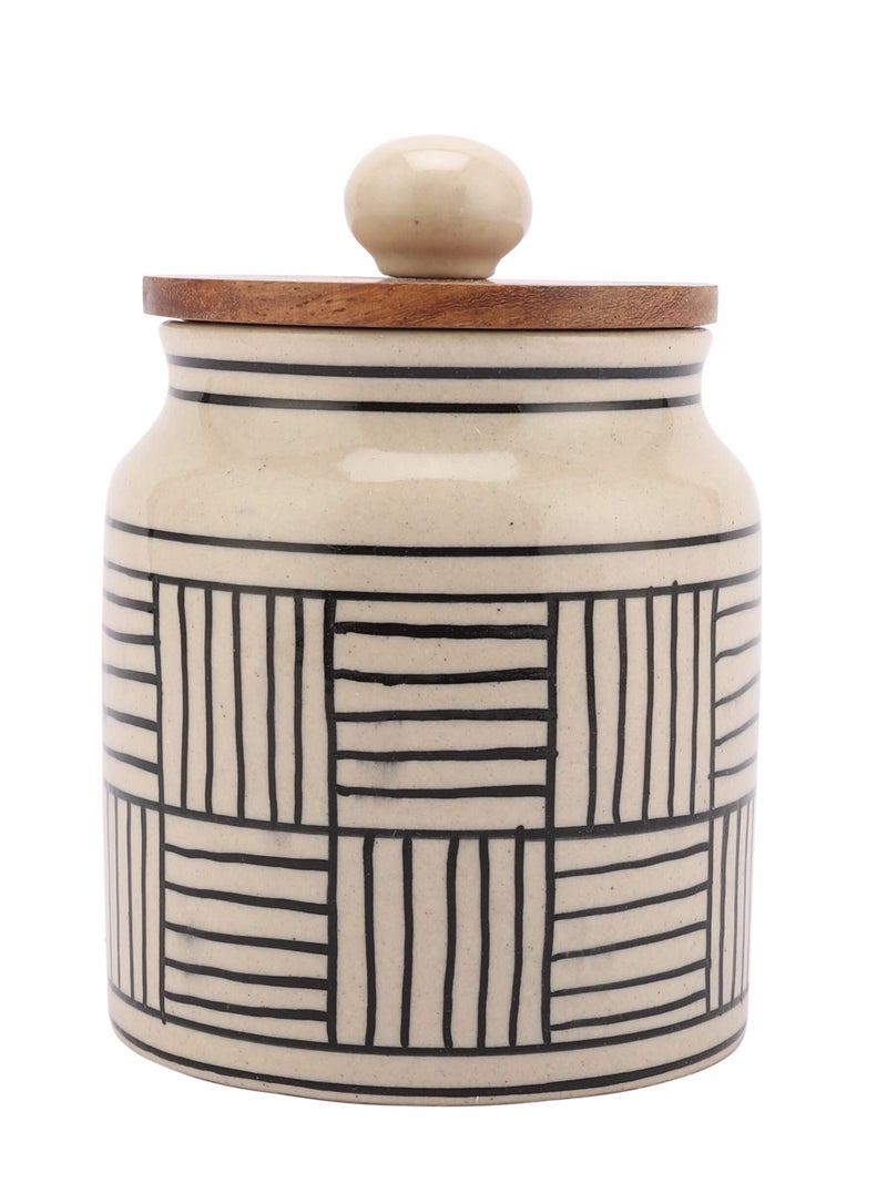 miah decor Ceramic Jars For Kitchen Storage with Wooden Lid Pickle Spices Stoneware Food Storage Jar Box with Airtight Silicone Seal - Pack of 1, (Size HxW- 5"X 3" inches; Volume- 460ml) - Image 3