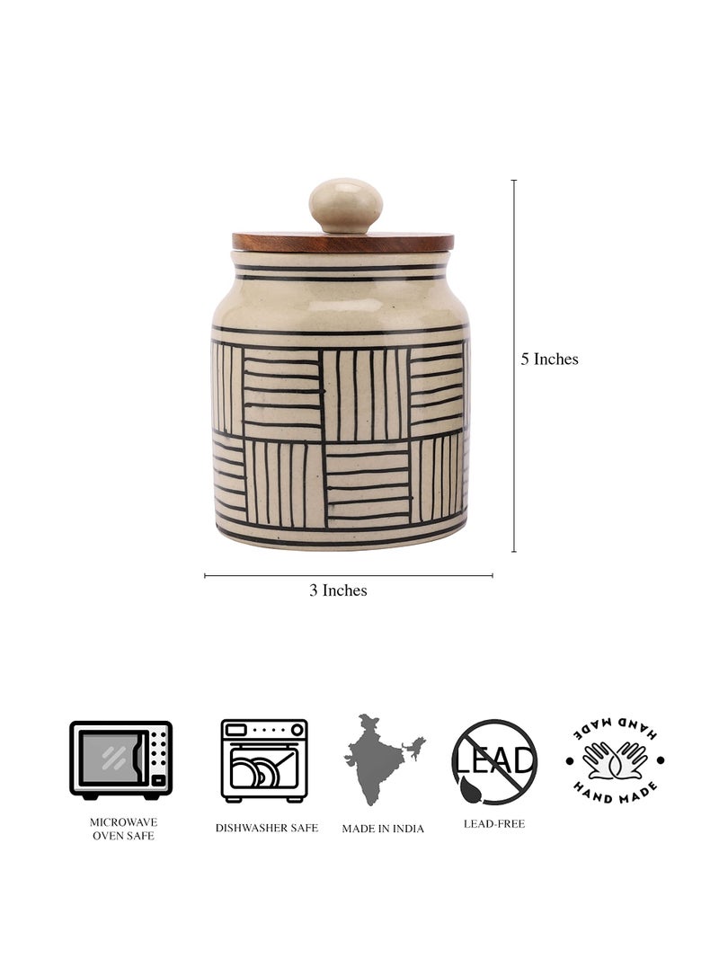 miah decor Ceramic Jars For Kitchen Storage with Wooden Lid Pickle Spices Stoneware Food Storage Jar Box with Airtight Silicone Seal - Pack of 1, (Size HxW- 5"X 3" inches; Volume- 460ml) - Image 5