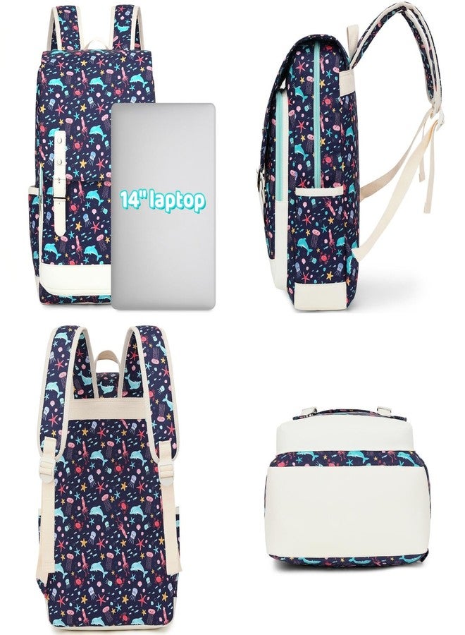 Leaper Cute Dolphin Backpack for School Laptop Backpack Water-Resistant Kids Backpack for Girl Back Pack Daypack Travel Shoulder Bag Satchel Dark Blue - Image 4