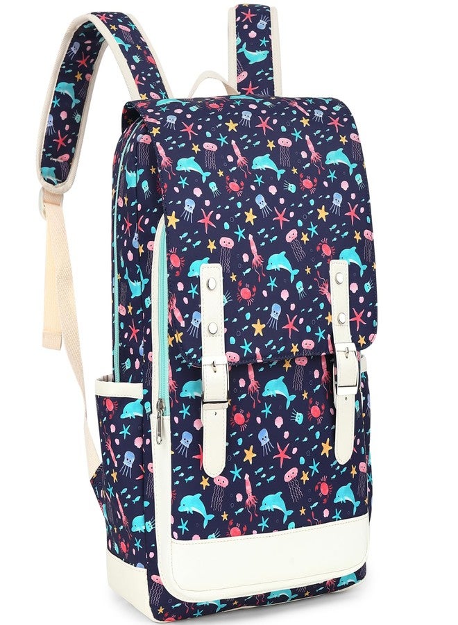 Leaper Cute Dolphin Backpack for School Laptop Backpack Water-Resistant Kids Backpack for Girl Back Pack Daypack Travel Shoulder Bag Satchel Dark Blue - Image 1