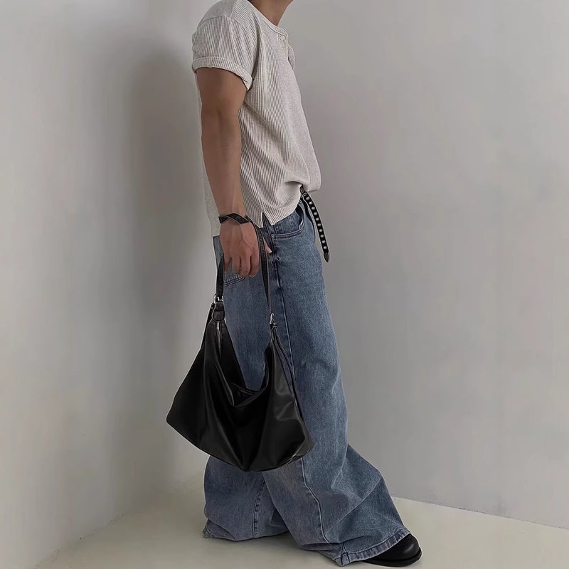 Fashion Waffle Henley Collar Short Sleeve T-Shirt For Men, New American Retro Side Slit Base Top For Summer - Image 5