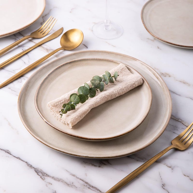 AmorArc Ceramic Plates Set of 6, 8.5 Inch Handmade Reactive Glaze Stoneware Plates set for Dessert, Salad, Appetizer, Small Dinner Plates, Microwave & Dishwasher Safe, Scratch Resistant-Cappuccino - Image 5