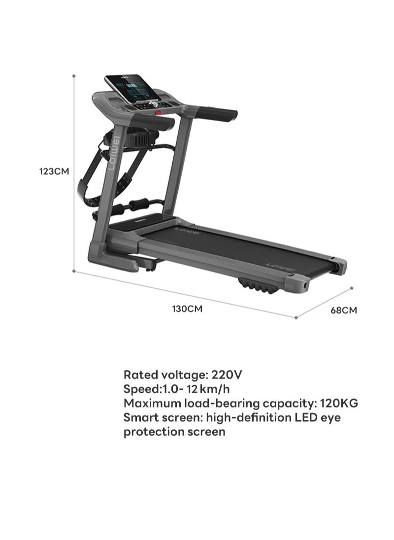 2.5HP 1-12km/h Multifunctional Stepless Speed Treadmill with HD LED Display, Foldable Treadmill 130*68*123cm, single function