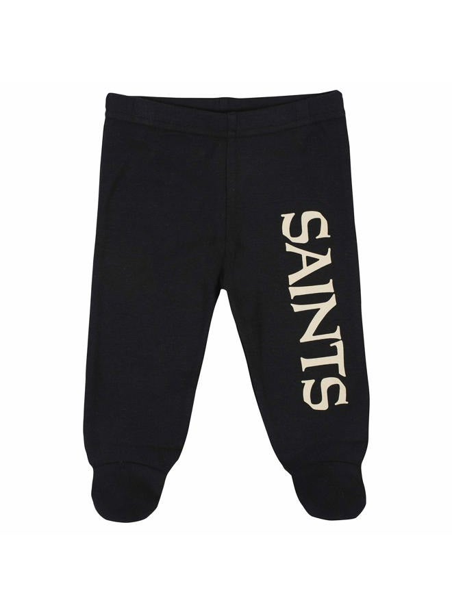 Gerber NFL New Orlean Saints 3 Pack Bodysuit Footed Pant and Cap Registry Gift Set, Black/White New Orlean Saints, 3-6M - Image 3