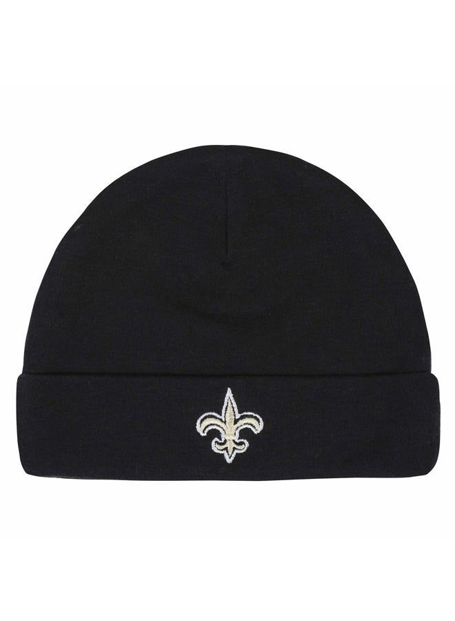 Gerber NFL New Orlean Saints 3 Pack Bodysuit Footed Pant and Cap Registry Gift Set, Black/White New Orlean Saints, 3-6M - Image 4