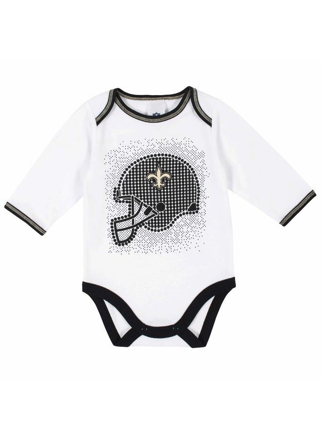 Gerber NFL New Orlean Saints 3 Pack Bodysuit Footed Pant and Cap Registry Gift Set, Black/White New Orlean Saints, 3-6M - Image 2