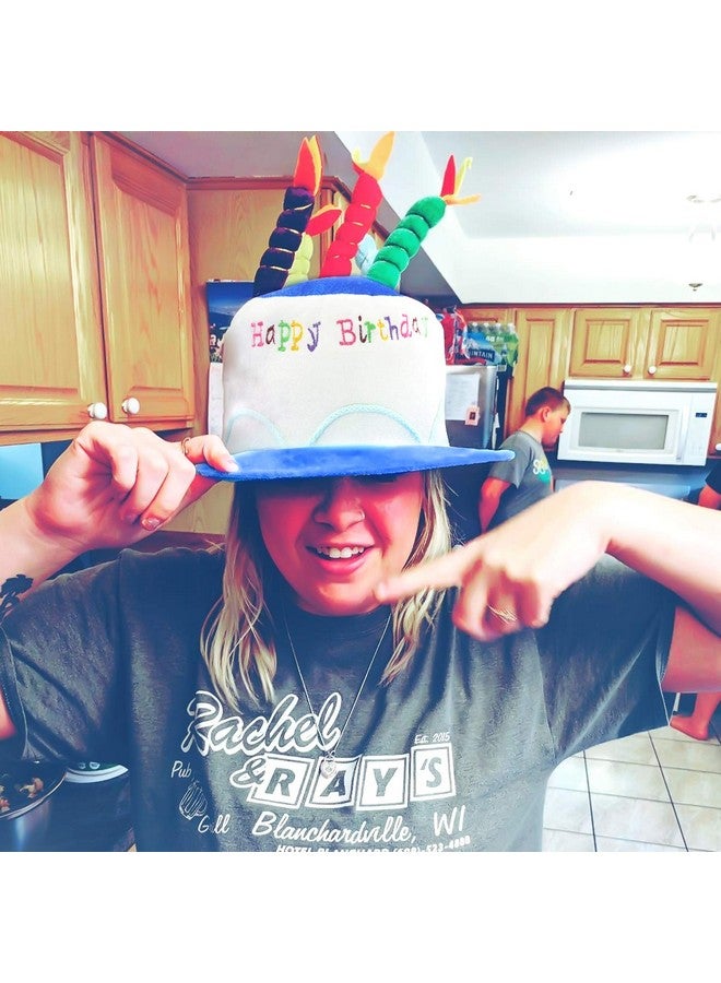 Novelty Place Novelty Place Blue Plush Happy Birthday Cake Hat - Unisex Adult Size Fancy Dress Party Hats - Perfect as Party Favors, Costume Accessories - Cake & 5 Multicolor Candles - Image 5