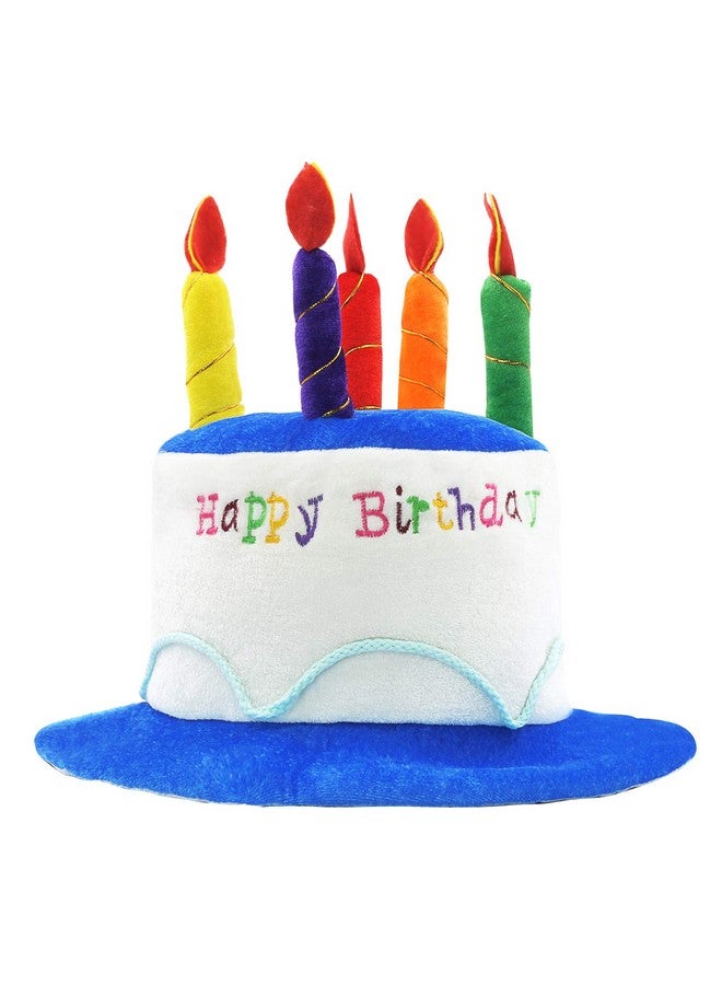Novelty Place Novelty Place Blue Plush Happy Birthday Cake Hat - Unisex Adult Size Fancy Dress Party Hats - Perfect as Party Favors, Costume Accessories - Cake & 5 Multicolor Candles - Image 1