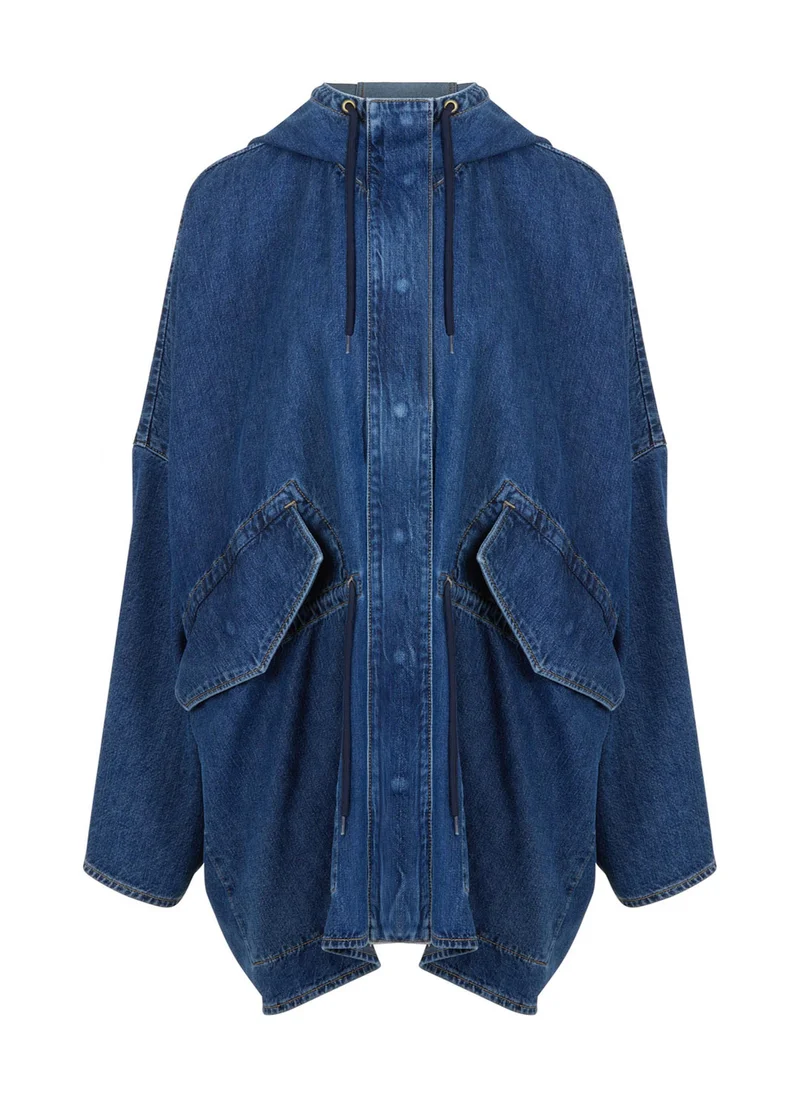 نوكتورن Oversize Denim Trench Coat with Hood