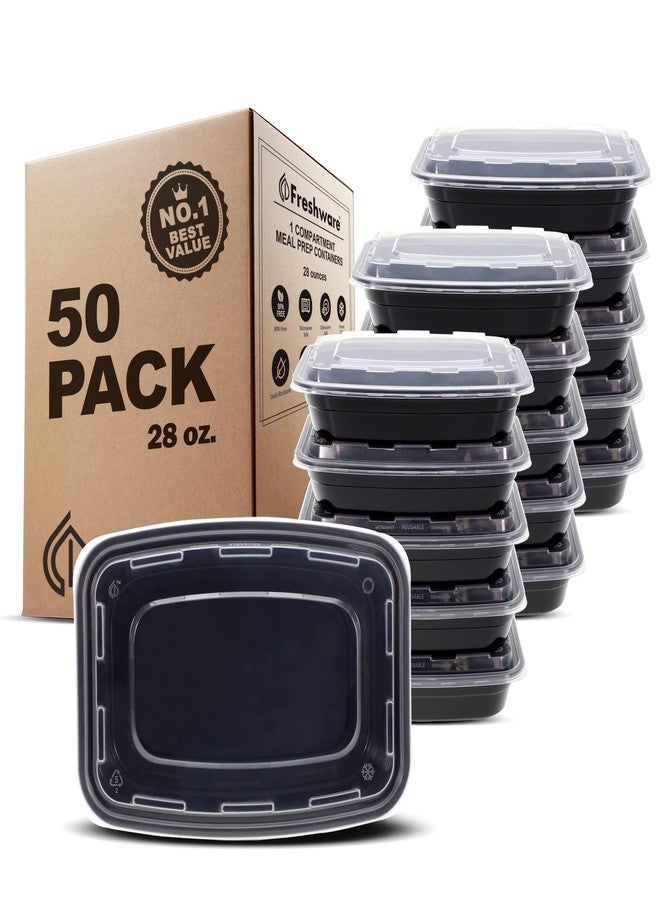 Freshware Meal Prep Containers [50 Pack] 1 Compartment Food Storage Containers with Lids, Bento Box, BPA Free, Stackable, Microwave/Dishwasher/Freezer Safe (28 oz) - Image 1