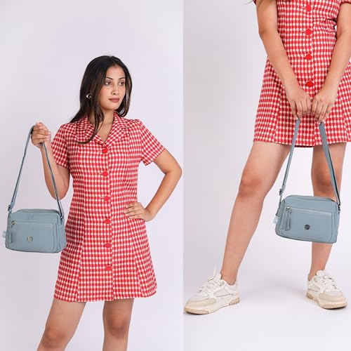 TS WITH TECHSUN Women's Small Crossbody Sling Bag, Stylish Anti-Theft Shoulder Sling Purse, Adjustable Strap, Multiple Compartments, Travel and Daily Essentials (22 × 15 × 10 cm) (Slate Blue) - Image 5