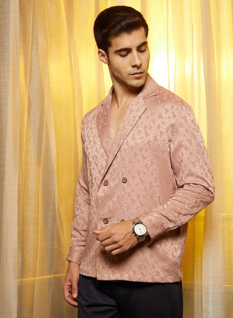 Campus Sutra Men's Dusty Pink Double-Breasted Moziac Shirt