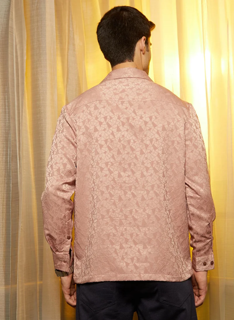 Campus Sutra Men's Dusty Pink Double-Breasted Moziac Shirt