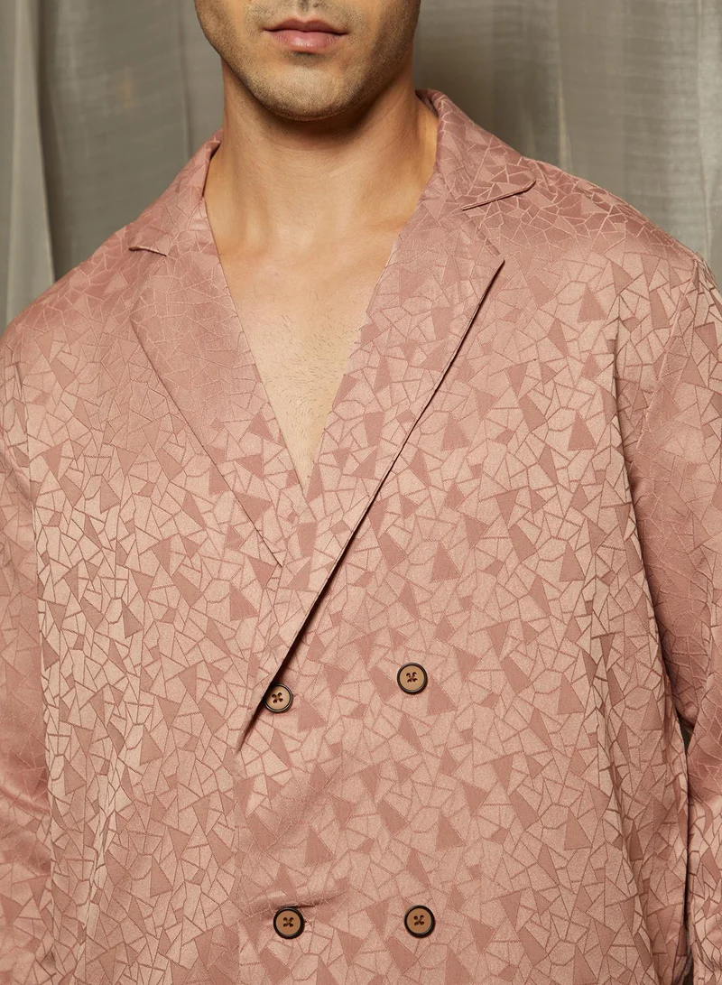 Campus Sutra Men's Dusty Pink Double-Breasted Moziac Shirt