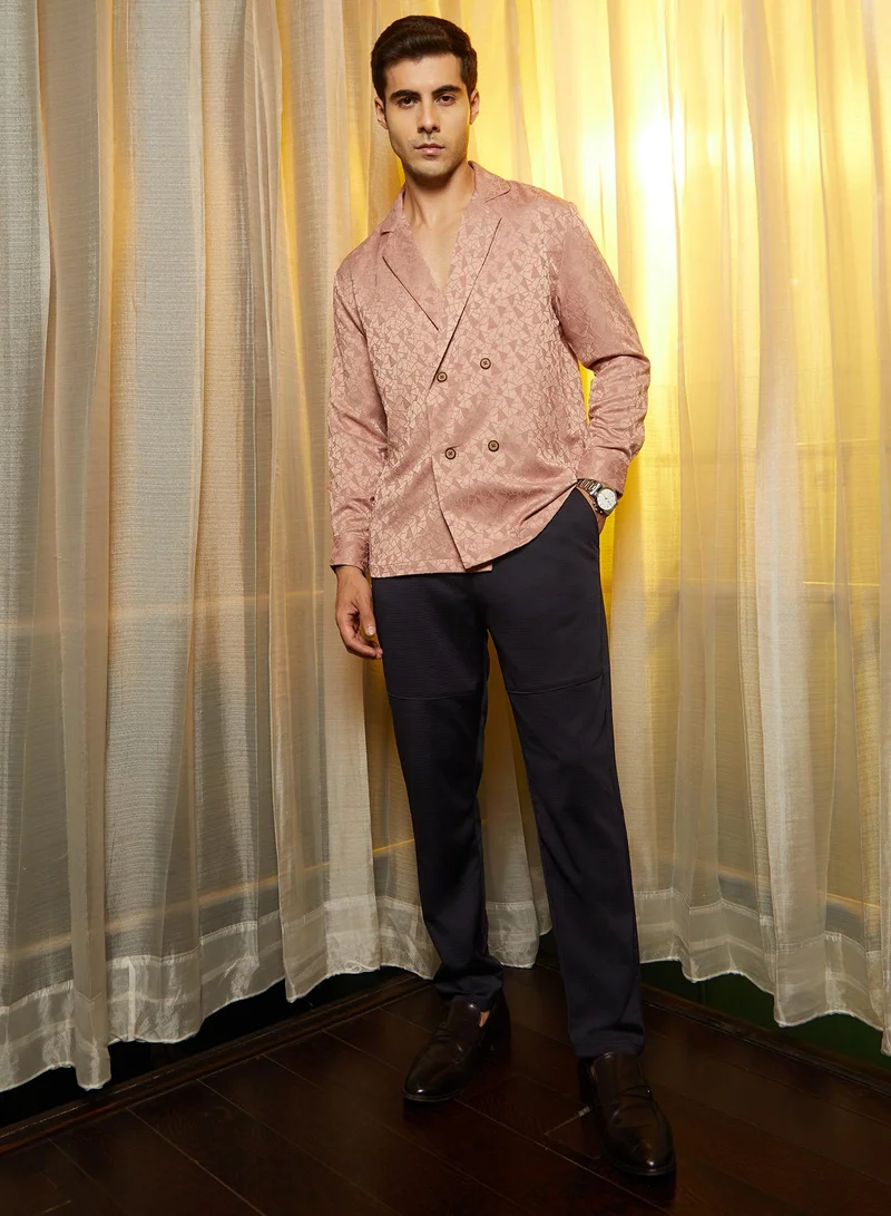 Campus Sutra Men's Dusty Pink Double-Breasted Moziac Shirt