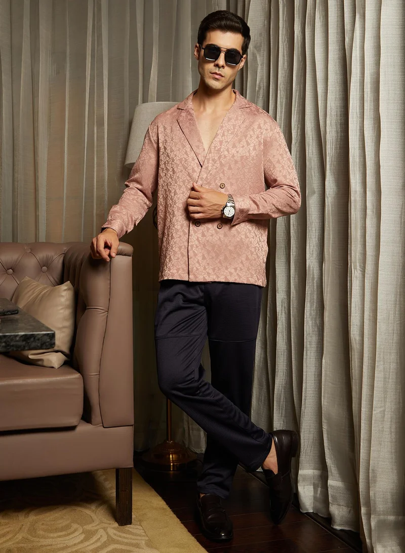 Campus Sutra Men's Dusty Pink Double-Breasted Moziac Shirt