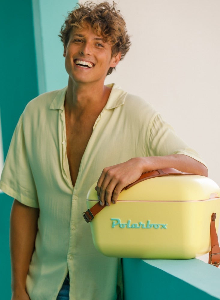 Polarbox 12L Portable Cooler Box - Thermal Insulated Ice Box for Outdoor Beach Picnic, Party Drinks & Food - Yellow/Cyan with Leather Strap - Image 2