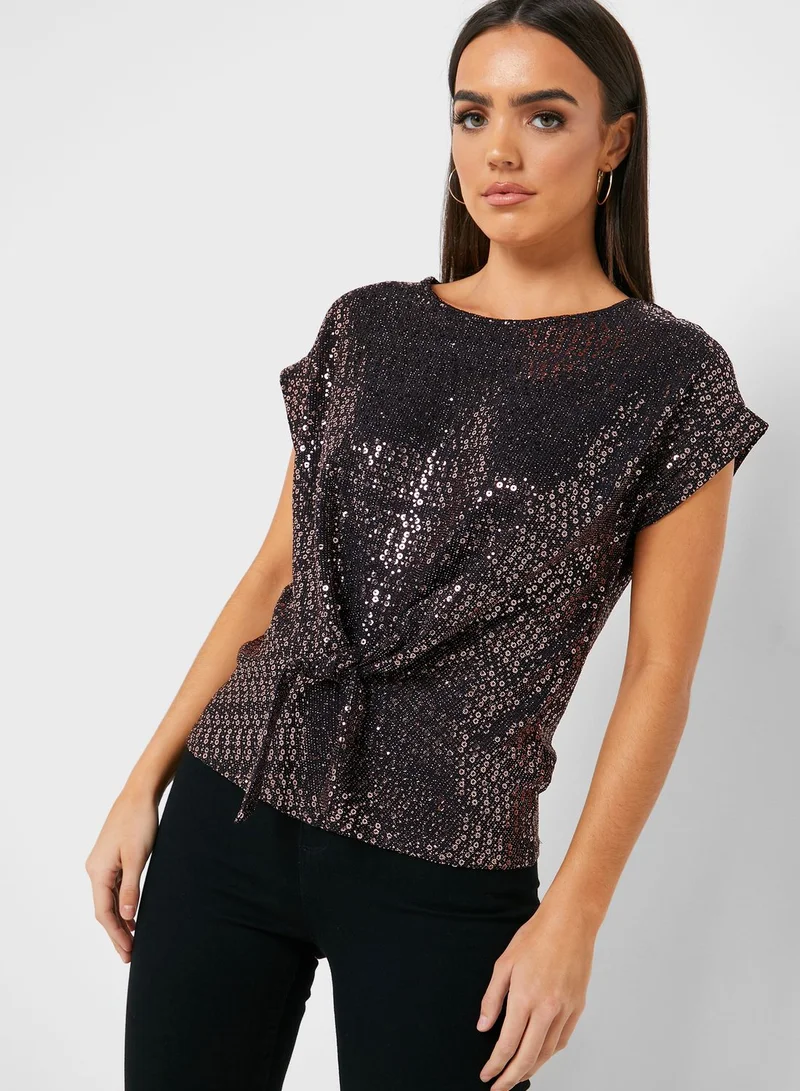 DOROTHY PERKINS Tie Front Sequined Top