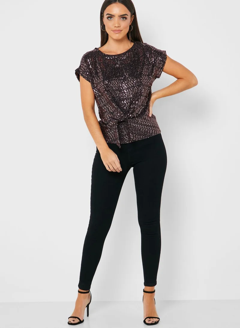 DOROTHY PERKINS Tie Front Sequined Top