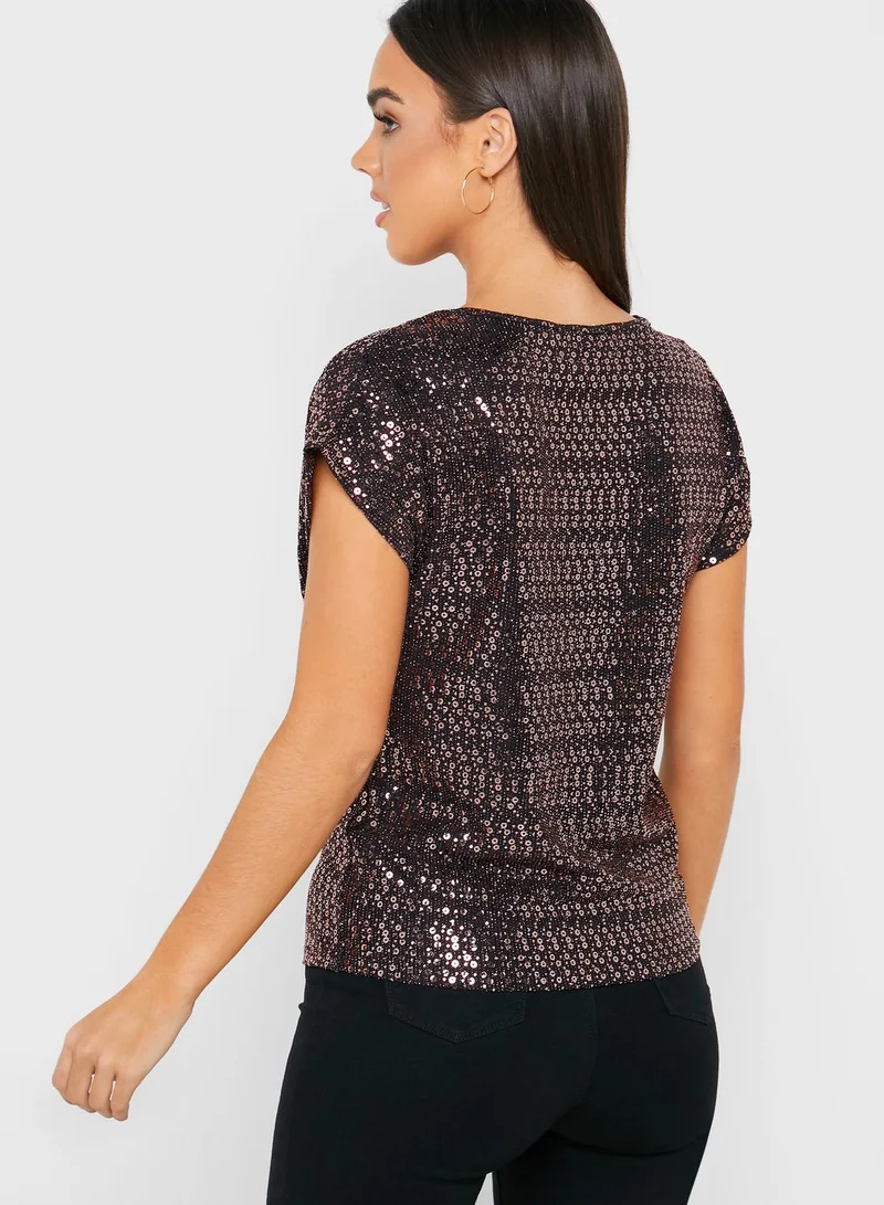 DOROTHY PERKINS Tie Front Sequined Top