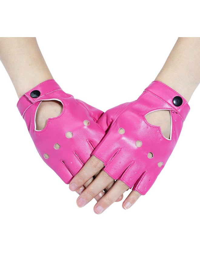 GOOTRADES gootrades Punk Fingerless Dance Glove For Women, Jazz Style Glove, PU Leather (Rose Red)  - Image 1