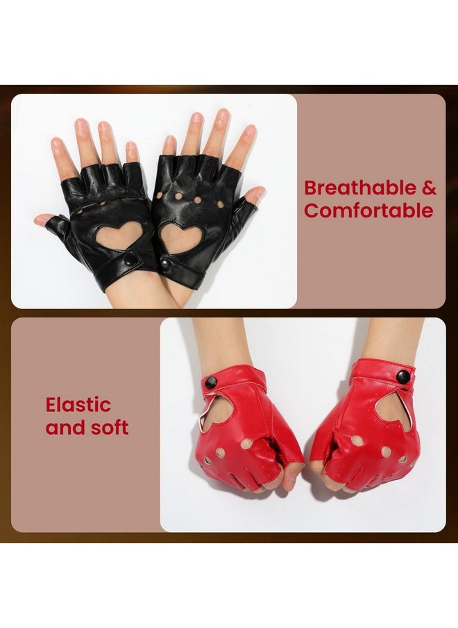 GOOTRADES gootrades Punk Fingerless Dance Glove For Women, Jazz Style Glove, PU Leather (Rose Red)  - Image 4