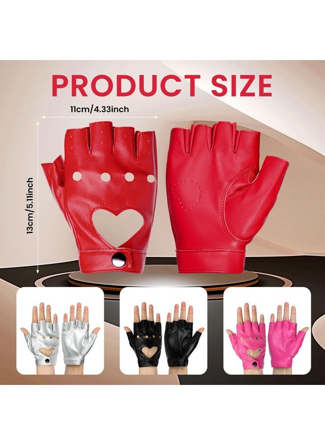 GOOTRADES gootrades Punk Fingerless Dance Glove For Women, Jazz Style Glove, PU Leather (Rose Red)  - Image 2