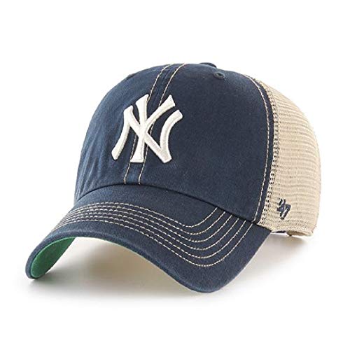 47 MLB Trawler Primary Logo Team Color Mesh Trucker Clean Up Adjustable Hat, Adult One Size Fits All - New York Yankees Navy - Image 1