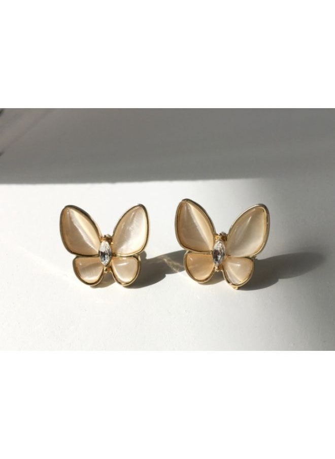NIBEMINENT - Stone Studded Butterfly Designed Stud Earrings - Image 1