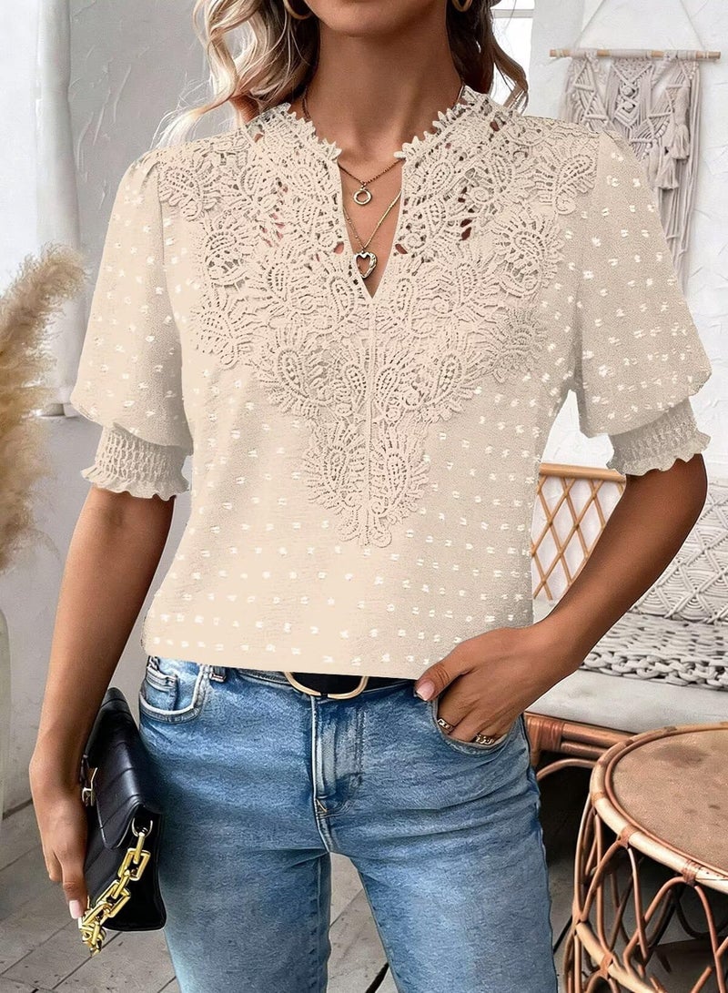 Falechay Bohemian Tops For Women Dressy Cute Womens Summer Blouse Apricot Shirts For Women Solid Pullover V Neck Spring Flowy Tunic Top Spring Loose Xl - Image 2