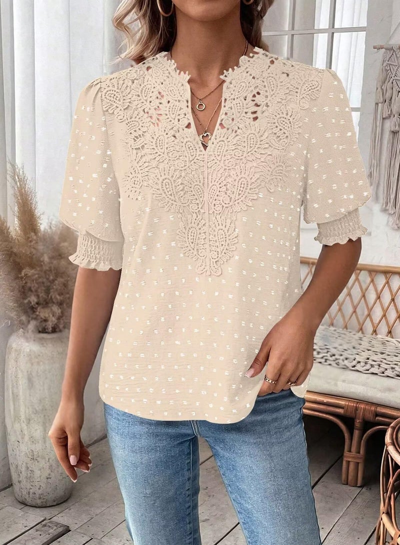 Falechay Bohemian Tops For Women Dressy Cute Womens Summer Blouse Apricot Shirts For Women Solid Pullover V Neck Spring Flowy Tunic Top Spring Loose Xl - Image 4