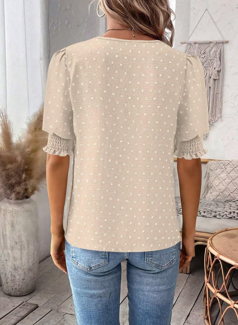Falechay Bohemian Tops For Women Dressy Cute Womens Summer Blouse Apricot Shirts For Women Solid Pullover V Neck Spring Flowy Tunic Top Spring Loose Xl - Image 5