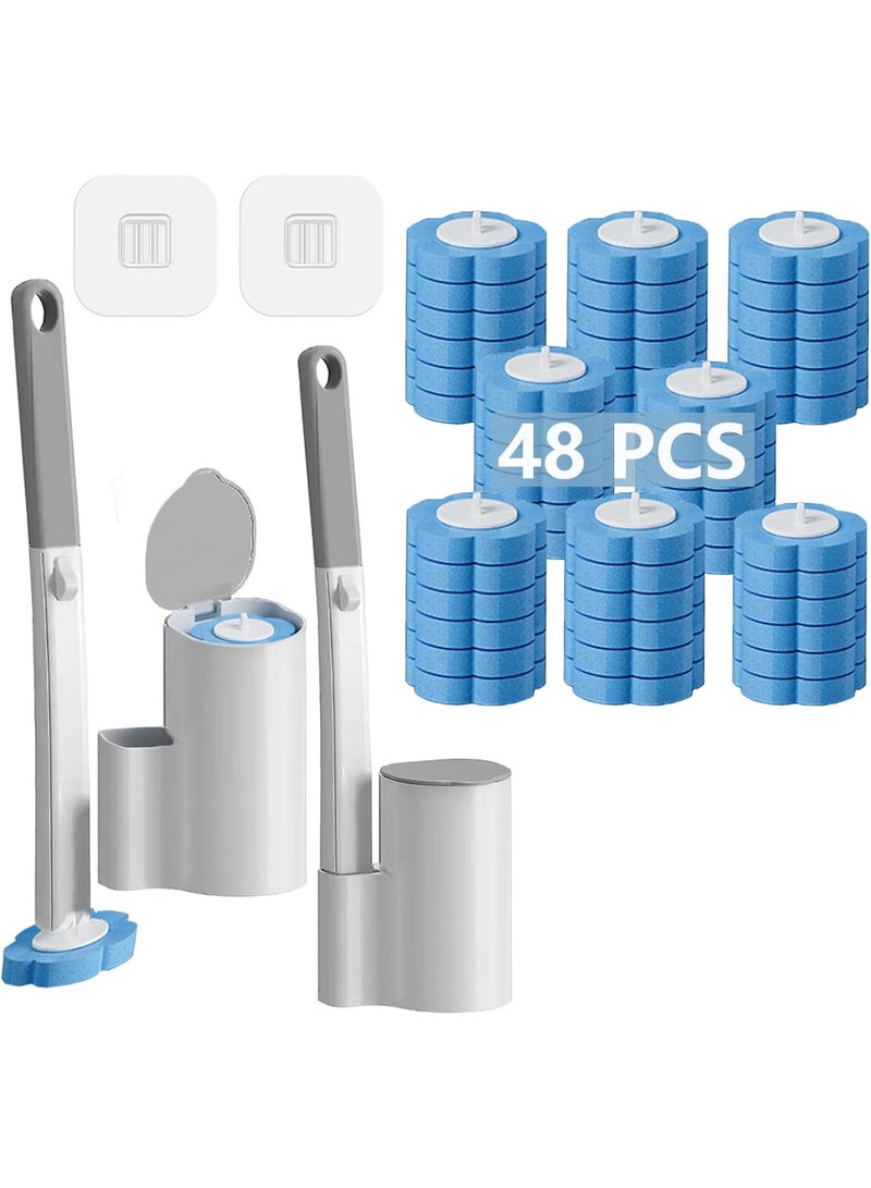 Arabest 2 Pack Disposable Toilet Brush and Holder Set,Extended Handle with 48 Cleaner Refills Toilet Brush for Toilet Bowl Cleaners,Bathroom Cleaning, Bathtub - Blue (Ocean Fresh Scent) - Image 1