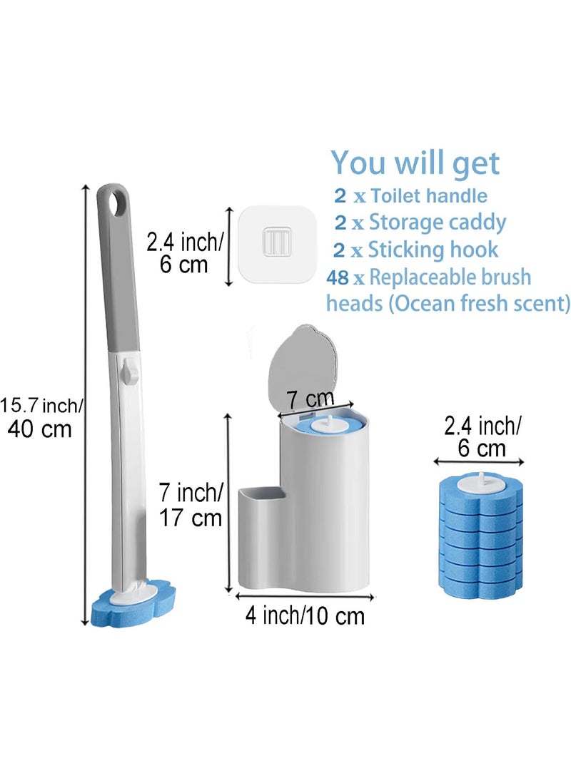 Arabest 2 Pack Disposable Toilet Brush and Holder Set,Extended Handle with 48 Cleaner Refills Toilet Brush for Toilet Bowl Cleaners,Bathroom Cleaning, Bathtub - Blue (Ocean Fresh Scent) - Image 4