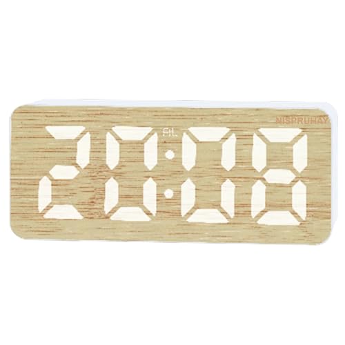 Nispruhay LED Alarm Clock Digital Table Bamboo Surface with Workday Temperature Alert Quartz Desk Clock for Study Room Home Bedroom Kitchen - Image 1