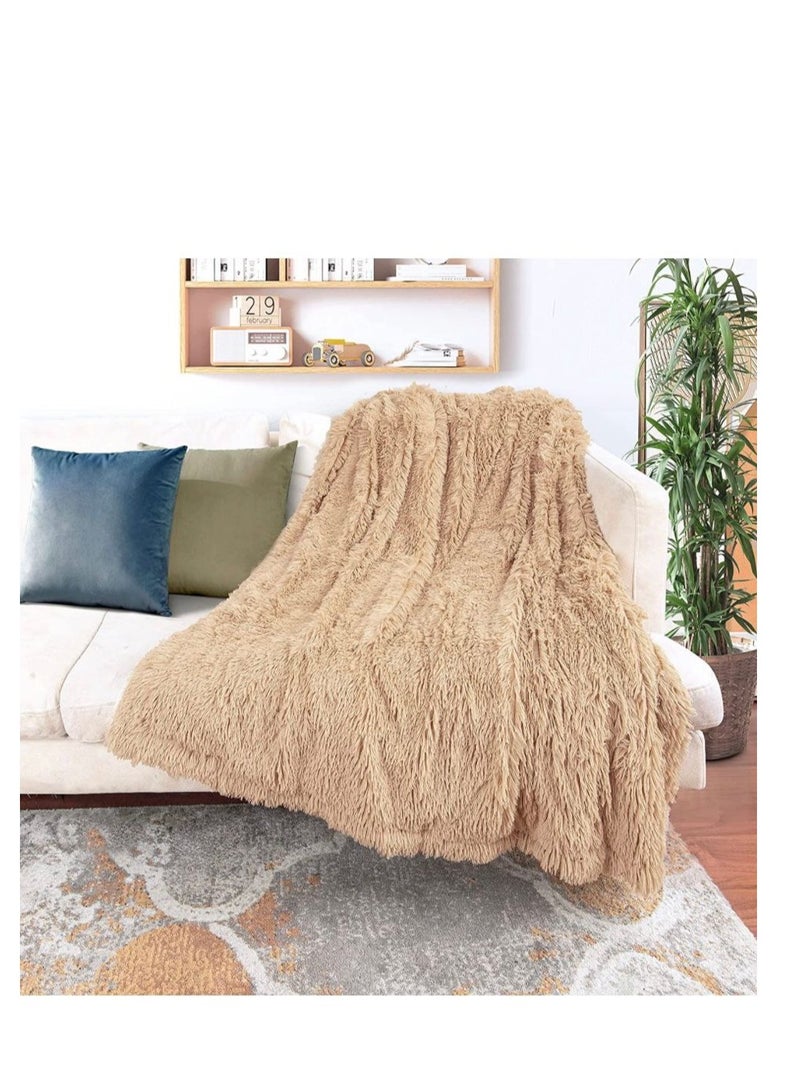 Soft Throw Blanket for Couch & Bed, One Side  Sherpa and Other Side Fluffy Fur Plush, Throw Polyester Blankets for Sofa 180x130cm 