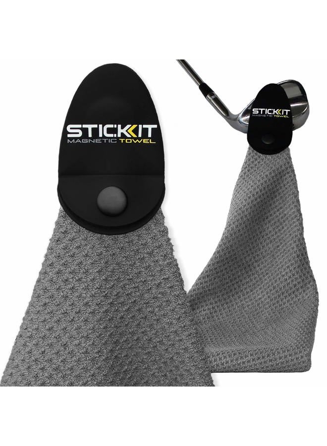 STICK-IT Magnetic Towel, Gray | Top-Tier Microfiber Golf Towel with Deep Waffle Pockets | Industrial Strength Magnet for Strong Hold to Golf Carts or Clubs - Image 1