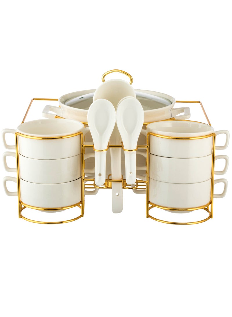 Luxury White Porcelain Soup Set with Gold Stand 15 Pieces for 6 Persons - pzsku/ZF0B172742129A371575AZ/45/_/1739105324/78455b40-9330-4e1e-a08f-190ad16c96ca