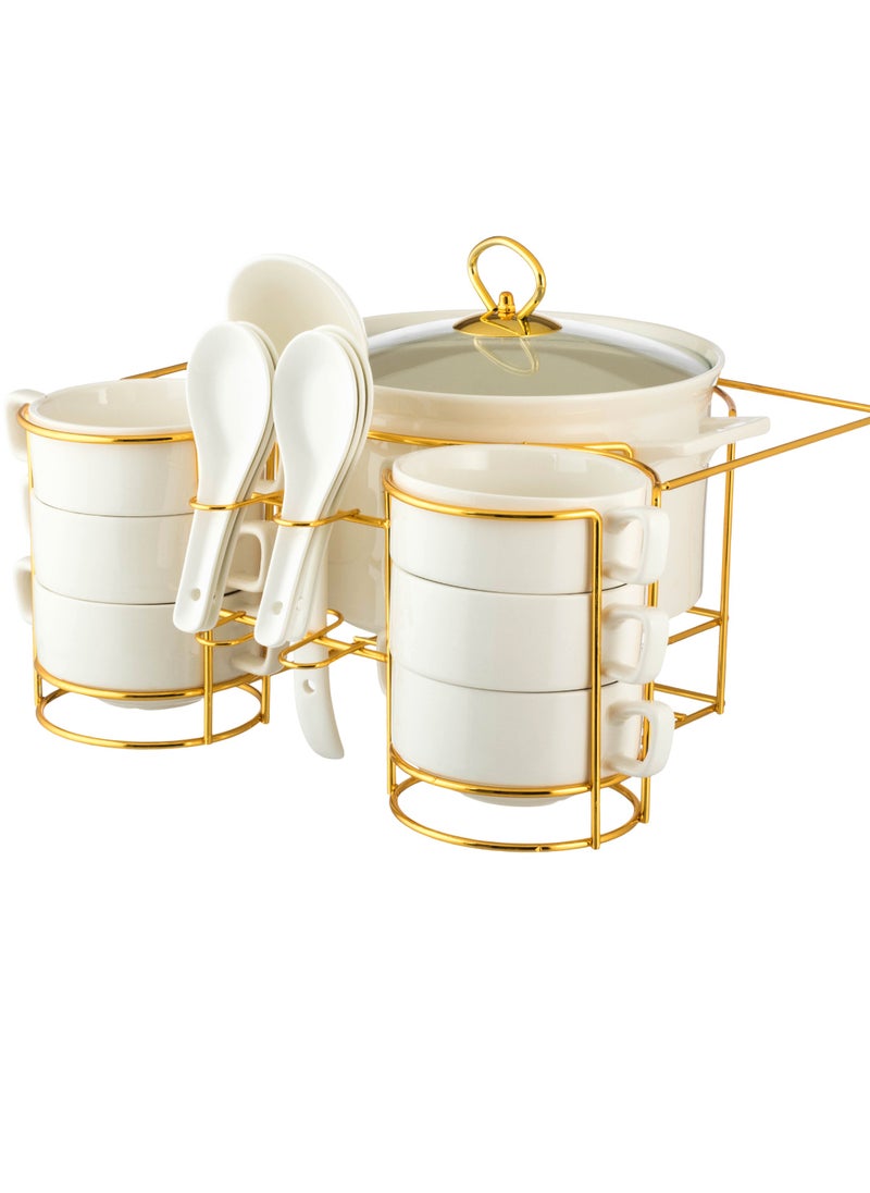 Luxury White Porcelain Soup Set with Gold Stand 15 Pieces for 6 Persons - pzsku/ZF0B172742129A371575AZ/45/_/1739105339/889ead2f-40d9-4cfc-b74f-07d7a3e2e1ab