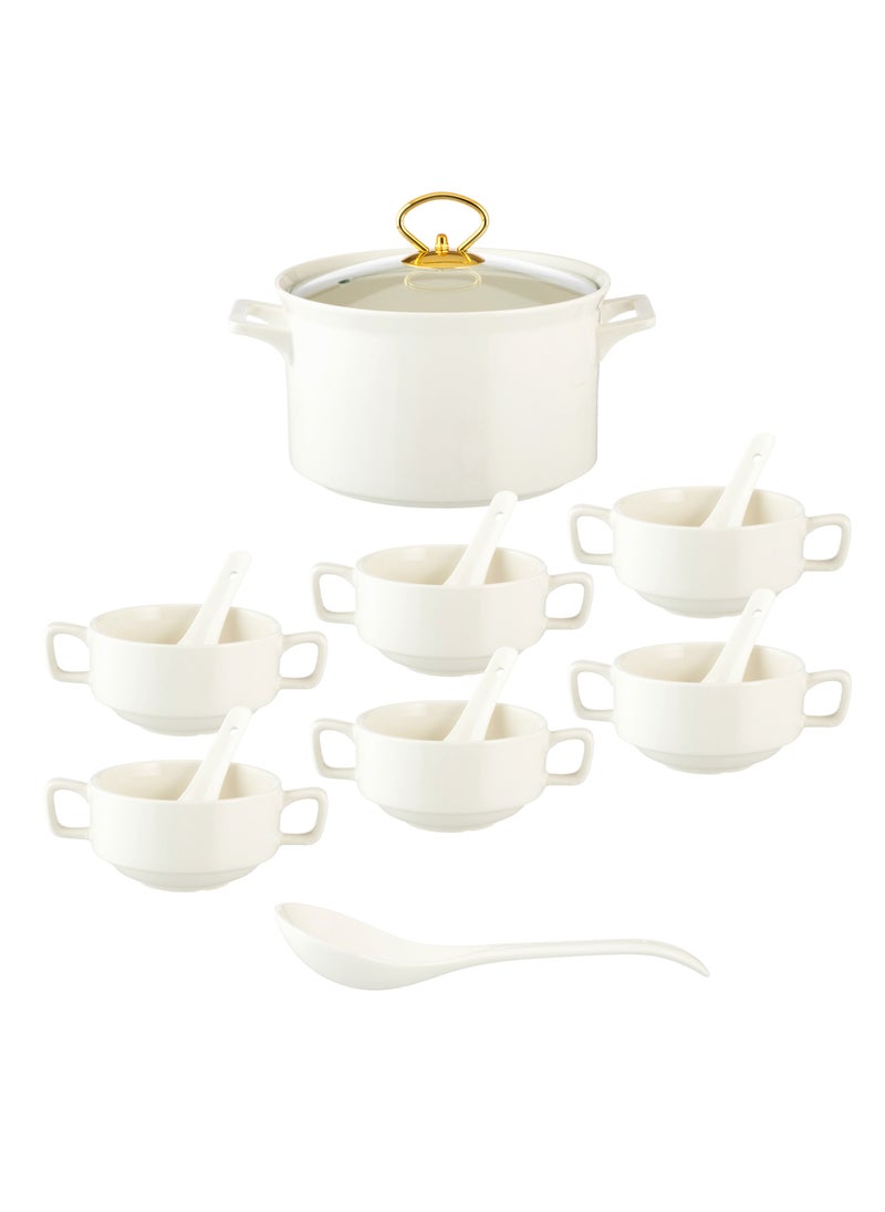 Luxury White Porcelain Soup Set with Gold Stand 15 Pieces for 6 Persons - pzsku/ZF0B172742129A371575AZ/45/_/1739105345/6af3bfe0-cc64-4860-b686-9d5faa4de66b