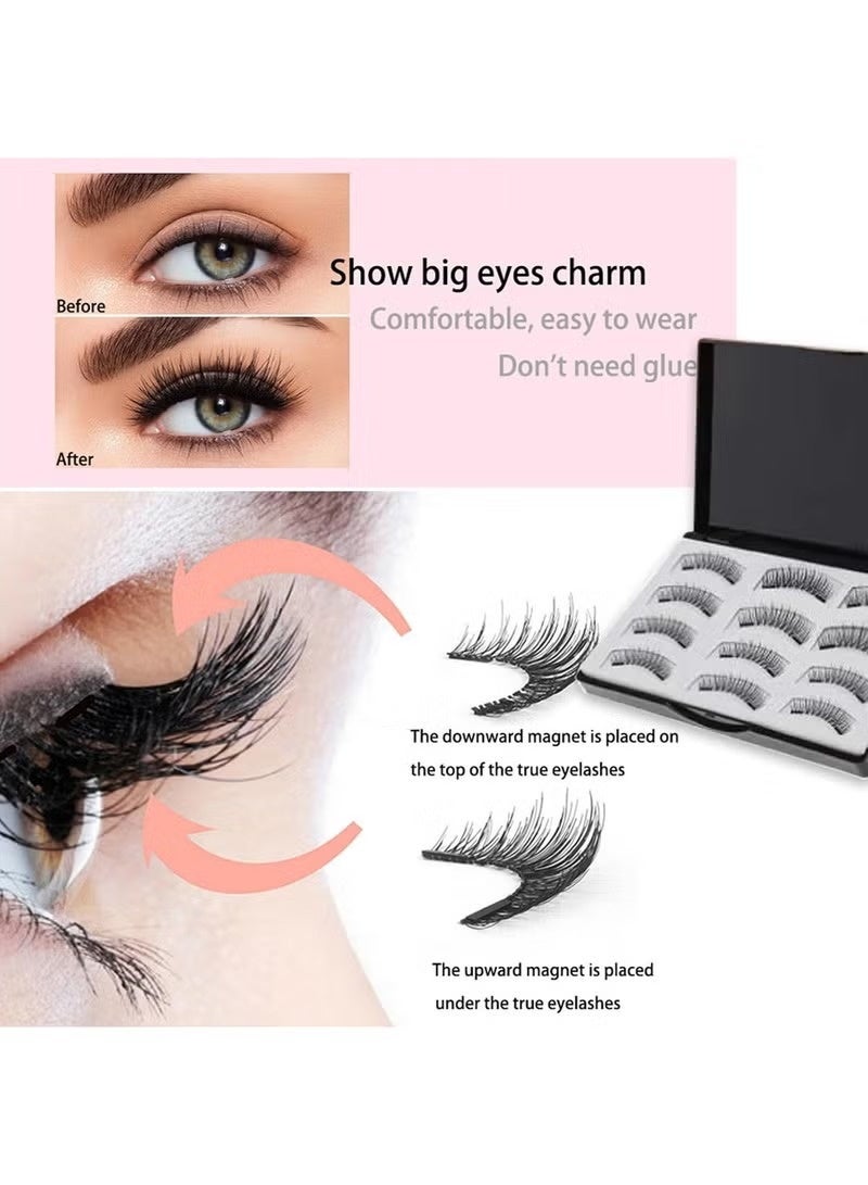 LUMYA 12Pcs Magnetic Eyelashes Set, Reusable Natural Double Magnet False Eyelashes with Applicator and Tweezers, No Glue Needed, Soft High-Temperature Fiber, Easy to Wear and Remove (Black) - Image 3